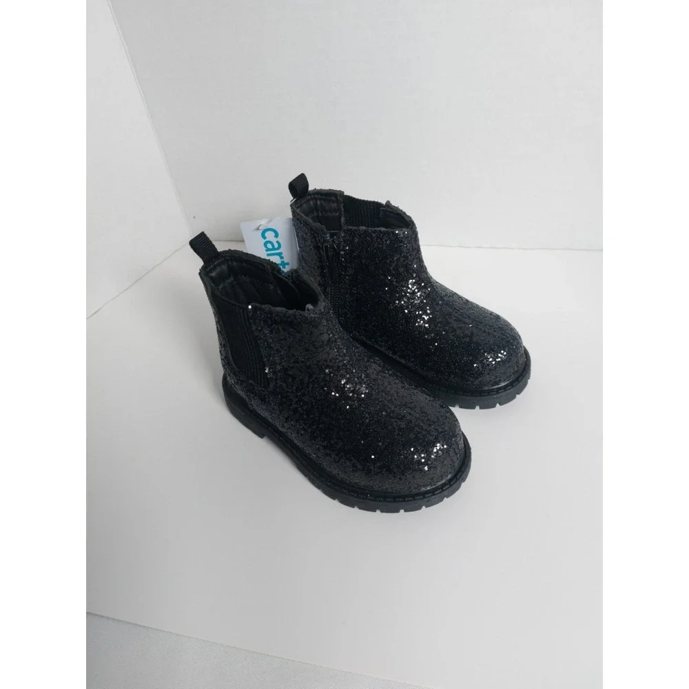 Carter's Bessy Boots Toddler‎ Girls Black Glitter Chelsea Zip Size 6